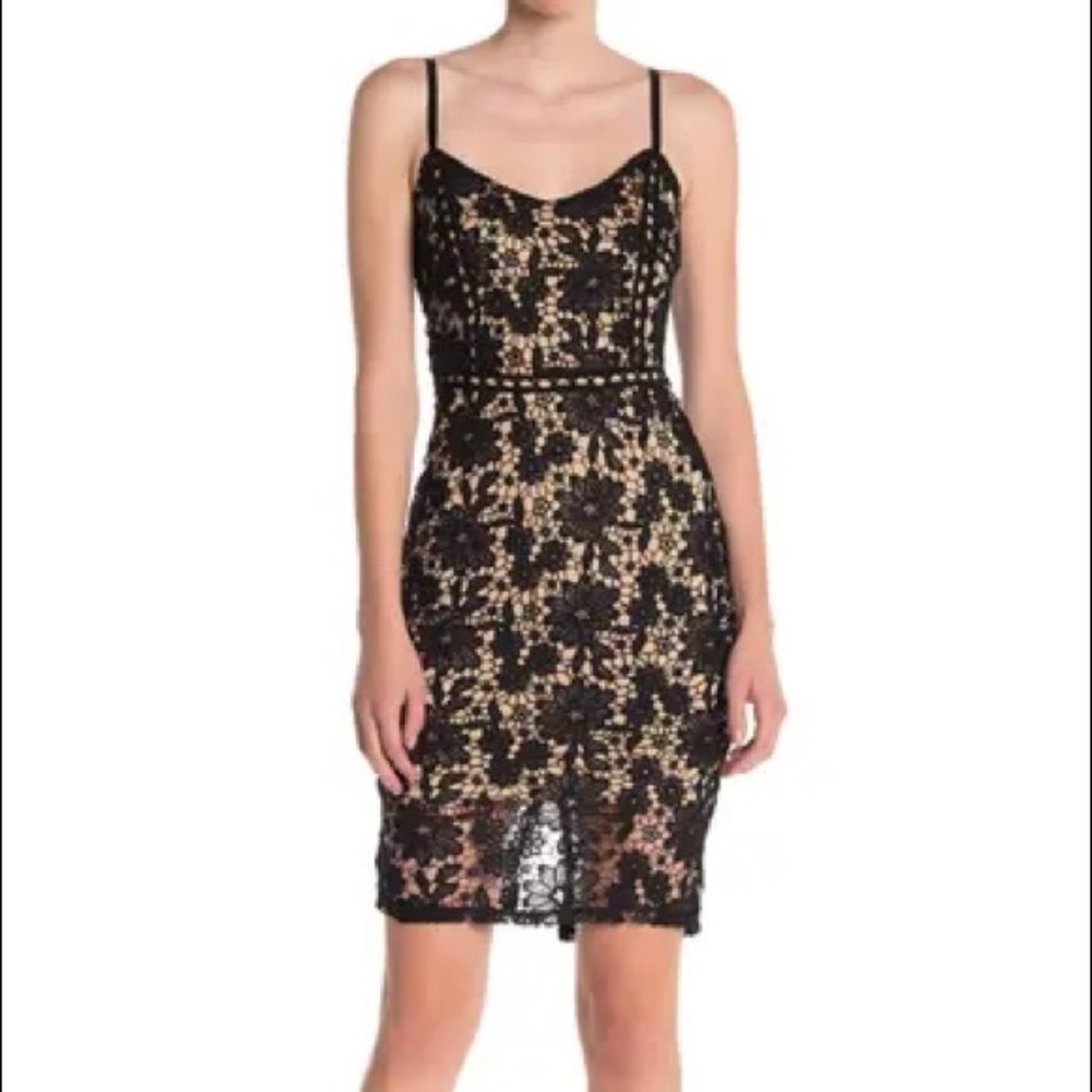 Max + Ash Black/Nude Lace Bodycon Tank Dress - Size M NWT